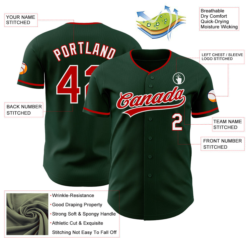 Custom Green Red-White Authentic Baseball Jersey view 3