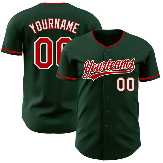 Custom Green Red-White Authentic Baseball Jersey - Main View
