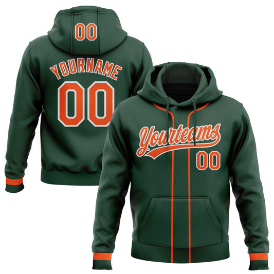 Custom Stitched Green Orange-White Baseball Pullover Sweatshirt Hoodie - Main View