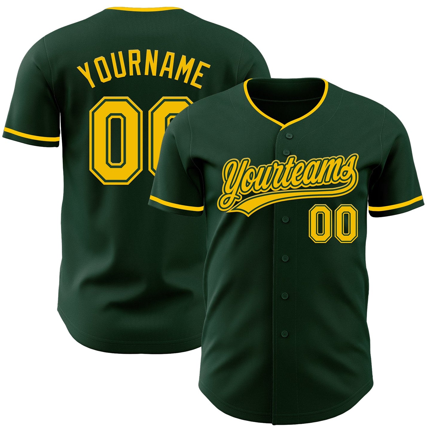 Custom Green Yellow Authentic Baseball Jersey - Main View