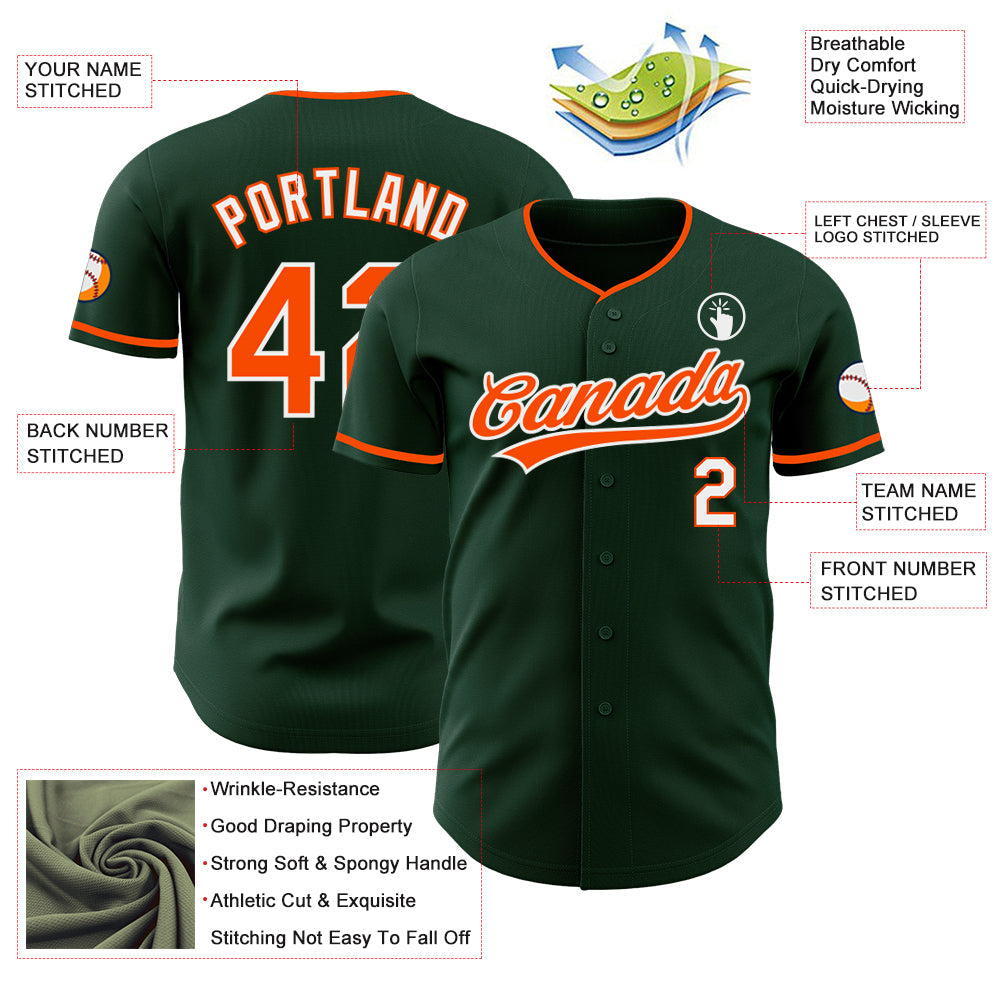Custom Green Orange-White Authentic Baseball Jersey view 3