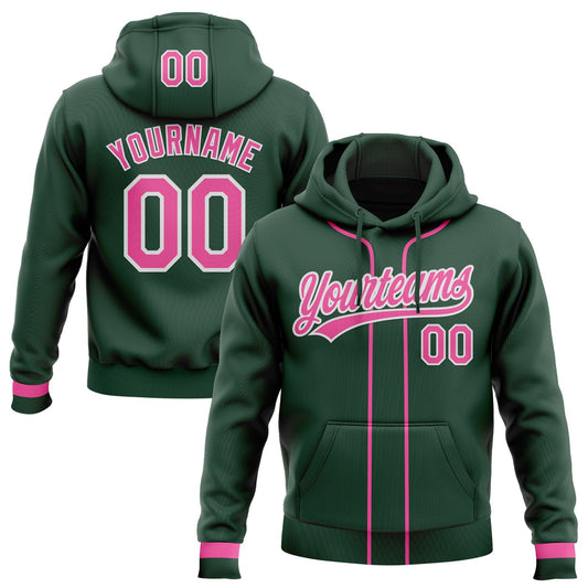 Custom Stitched Green Pink-White Baseball Pullover Sweatshirt Hoodie - Main View