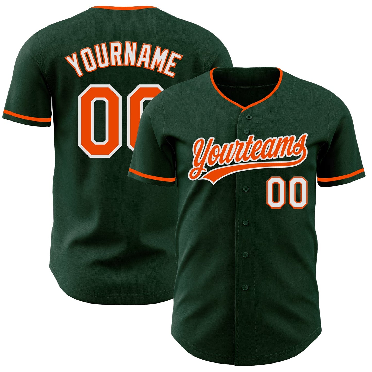 Custom Green Orange-White Authentic Baseball Jersey - Main View