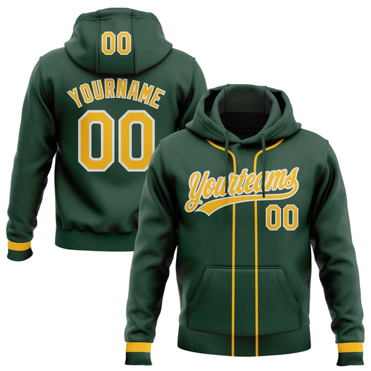 Custom Stitched Green Gold-White Baseball Pullover Sweatshirt Hoodie - Main View