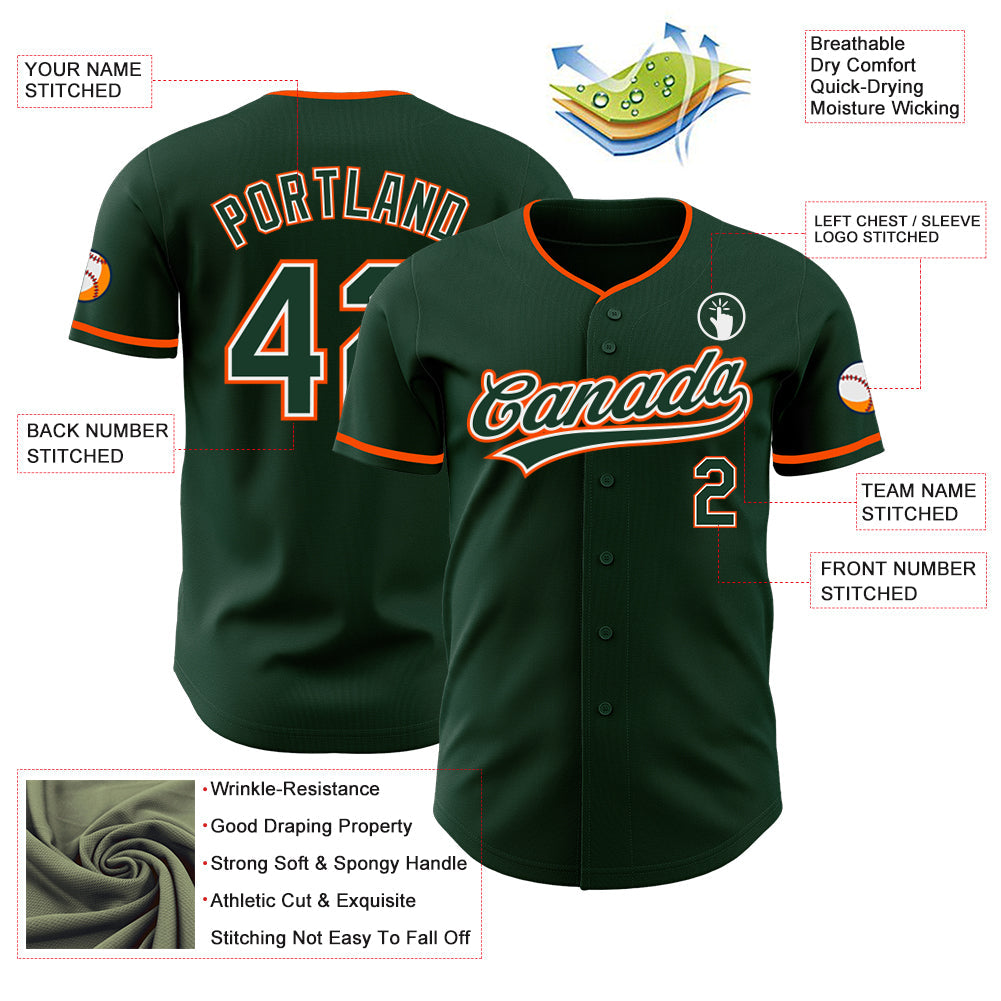 Custom Green White-Orange Authentic Baseball Jersey view 3