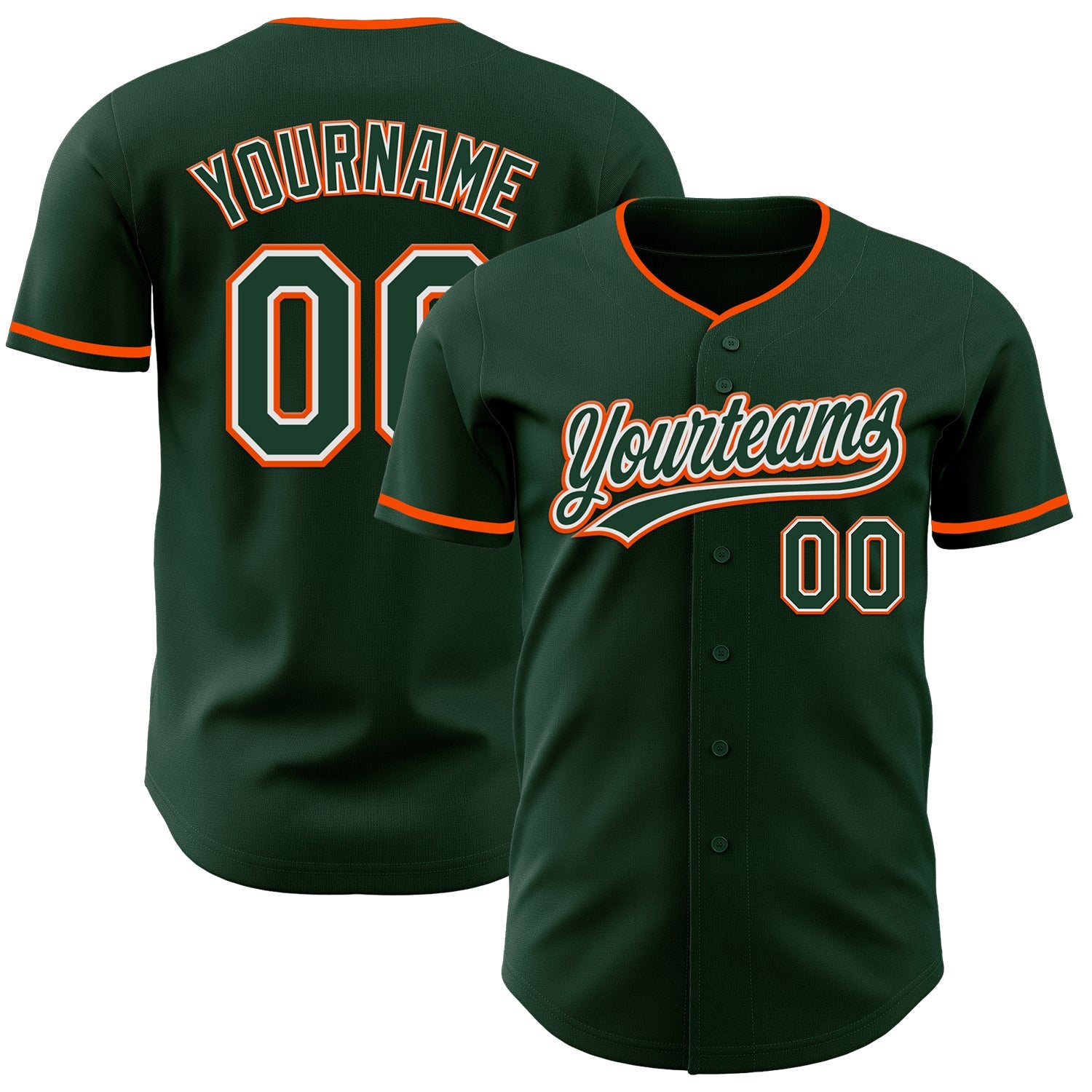 Custom Green White-Orange Authentic Baseball Jersey - Main View