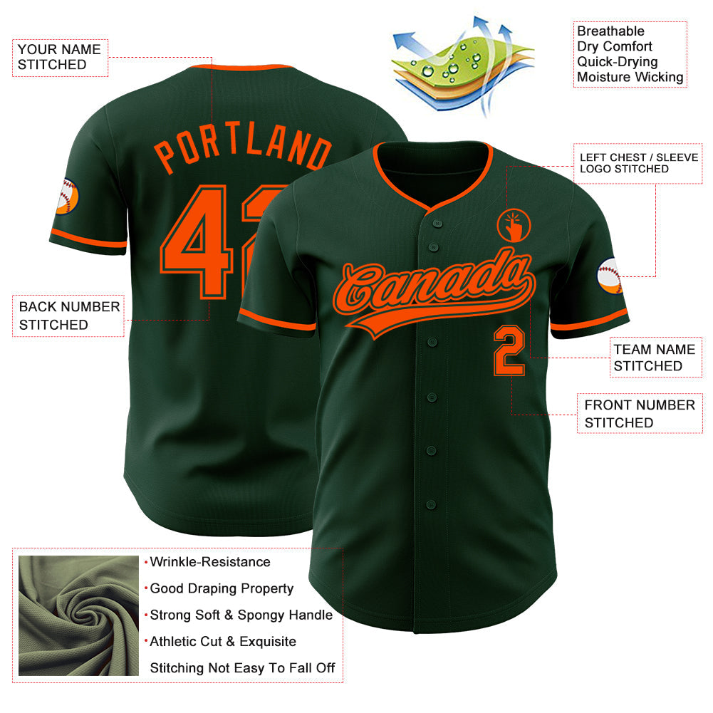 Custom Green Orange Authentic Baseball Jersey view 3