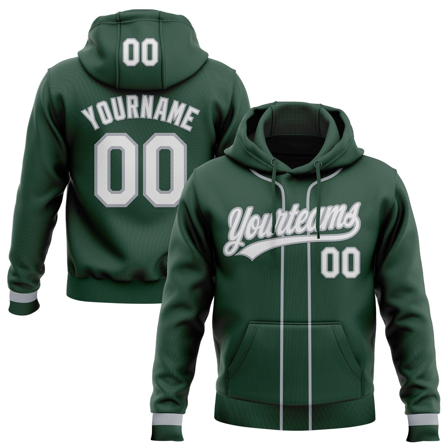 Custom Stitched Green White-Gray Baseball Pullover Sweatshirt Hoodie - Main View