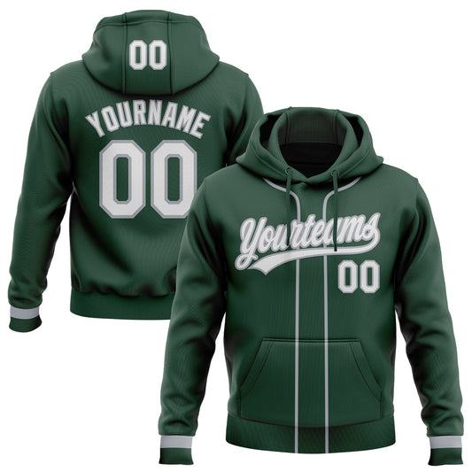 Custom Stitched Green White-Gray Baseball Pullover Sweatshirt Hoodie - Main View