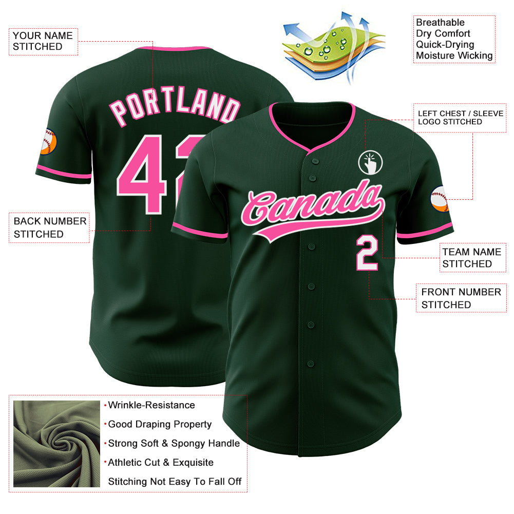 Custom Green Pink-White Authentic Baseball Jersey view 3