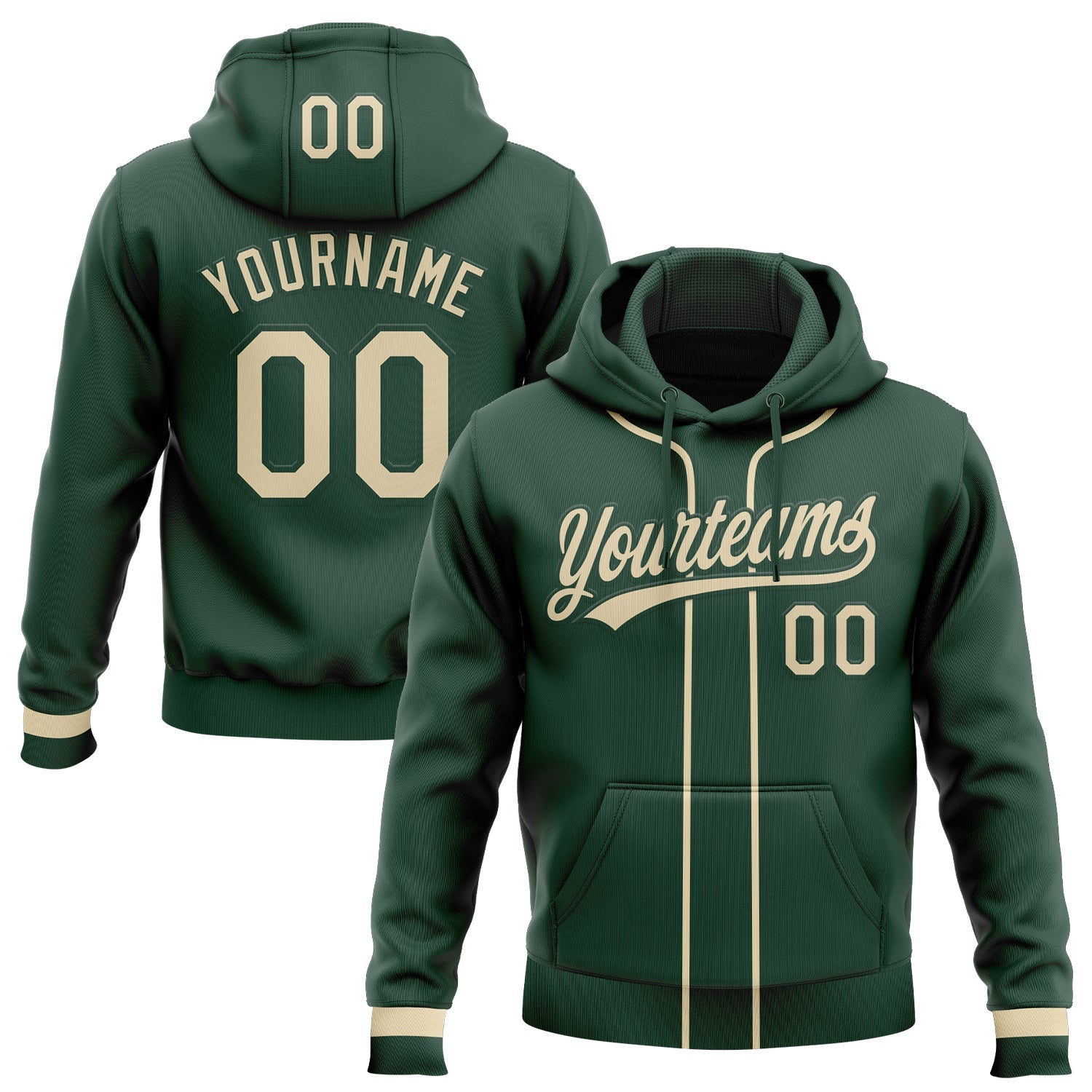 Custom Stitched Green Cream Baseball Pullover Sweatshirt Hoodie - Main View