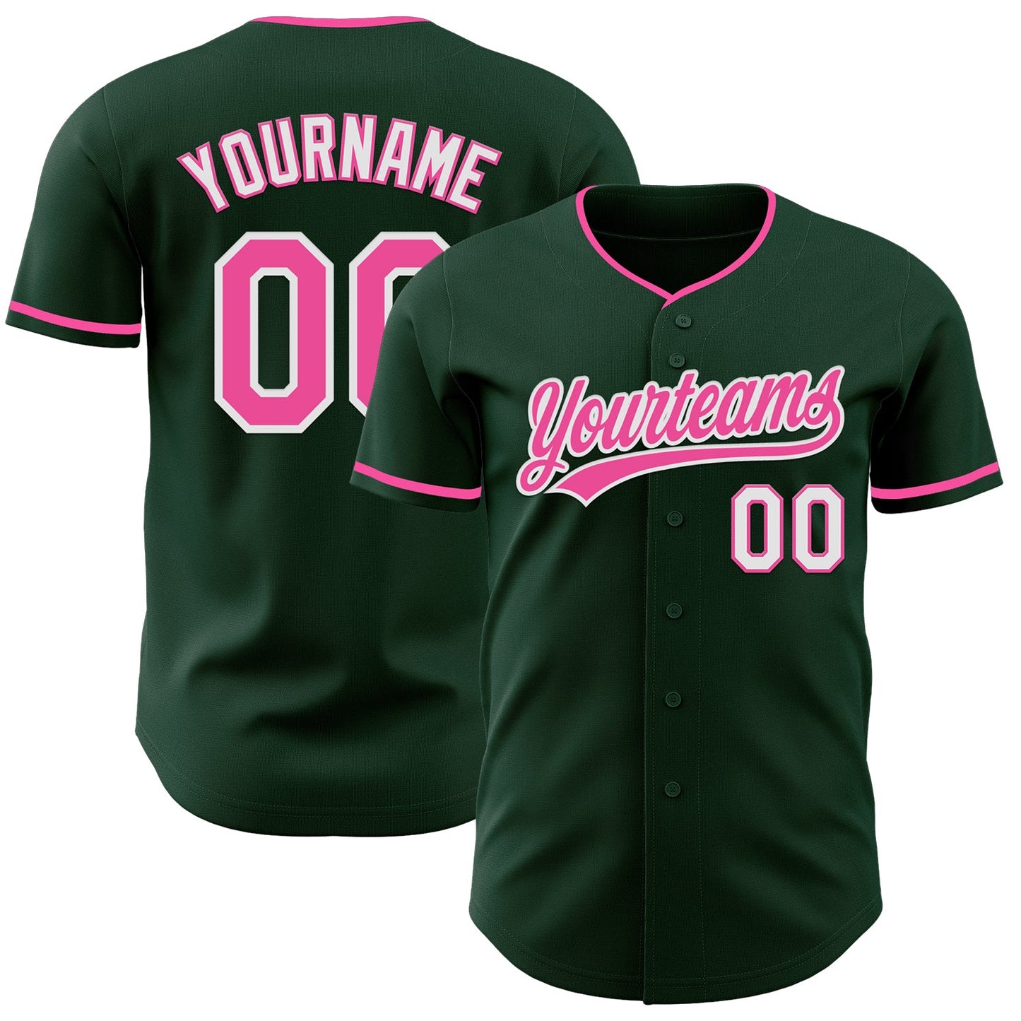 Custom Green Pink-White Authentic Baseball Jersey - Main View