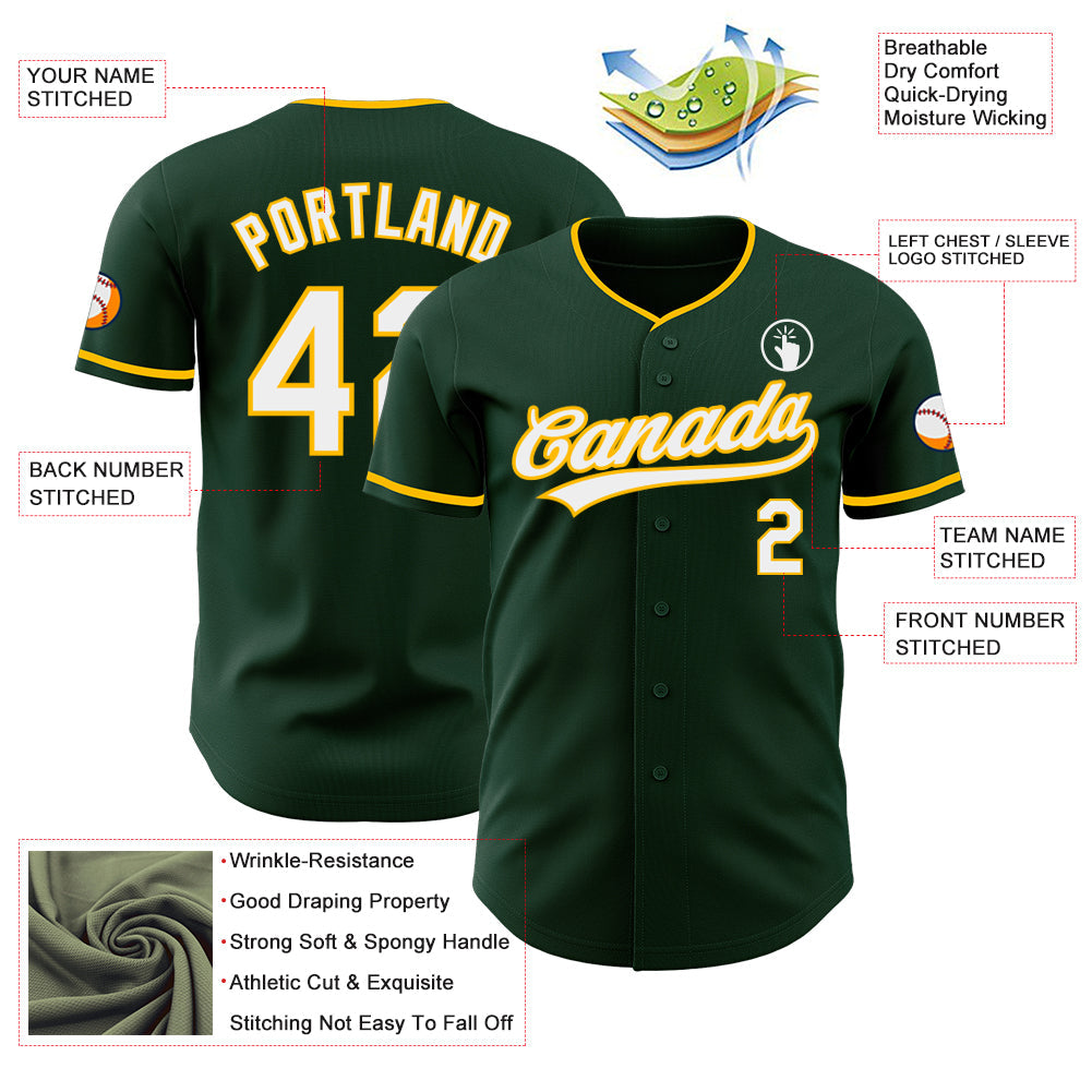 Custom Green White-Gold Authentic Baseball Jersey view 3