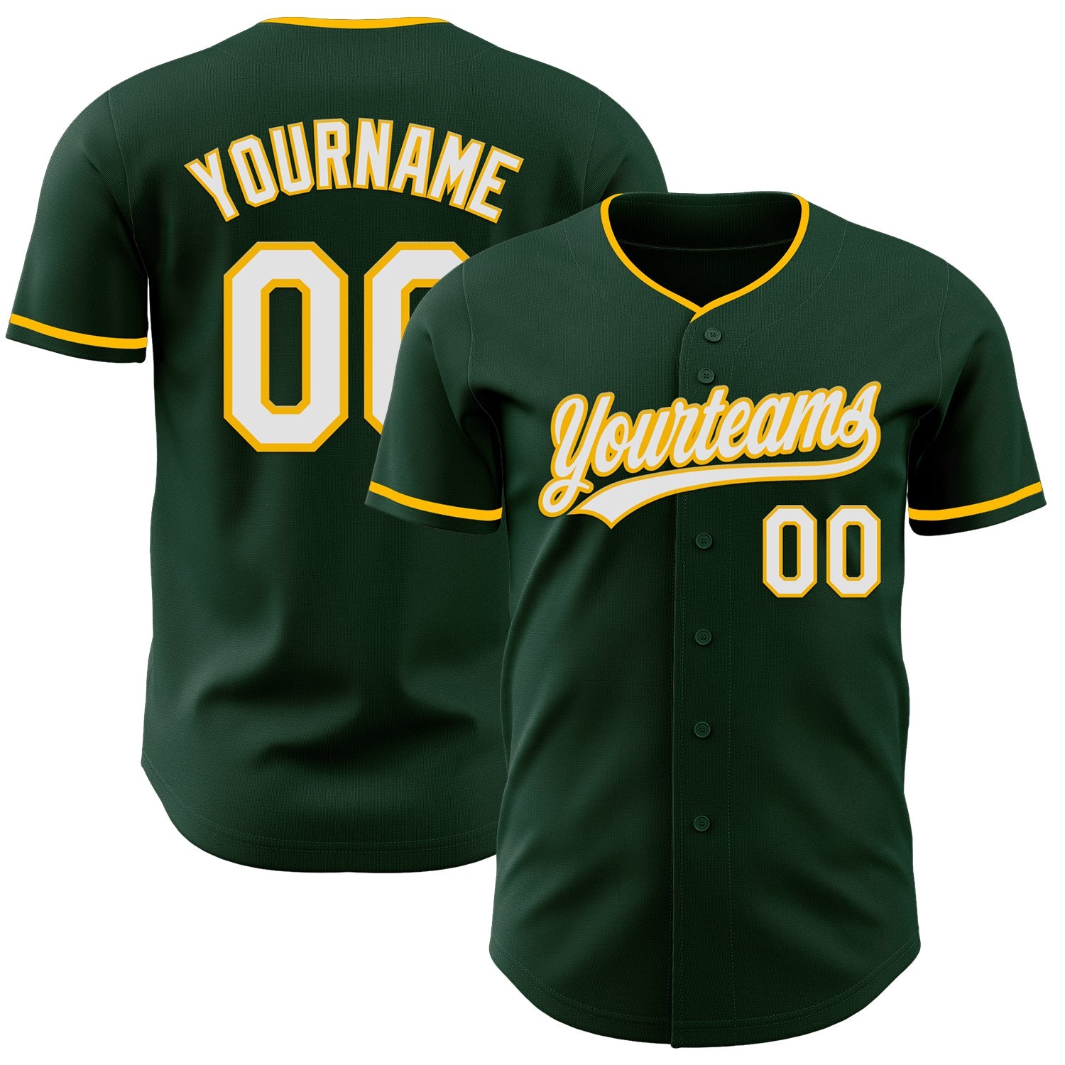 Custom Green White-Gold Authentic Baseball Jersey - Main View