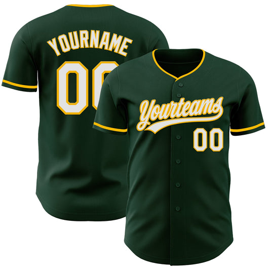 Custom Green White-Gold Authentic Baseball Jersey - Main View