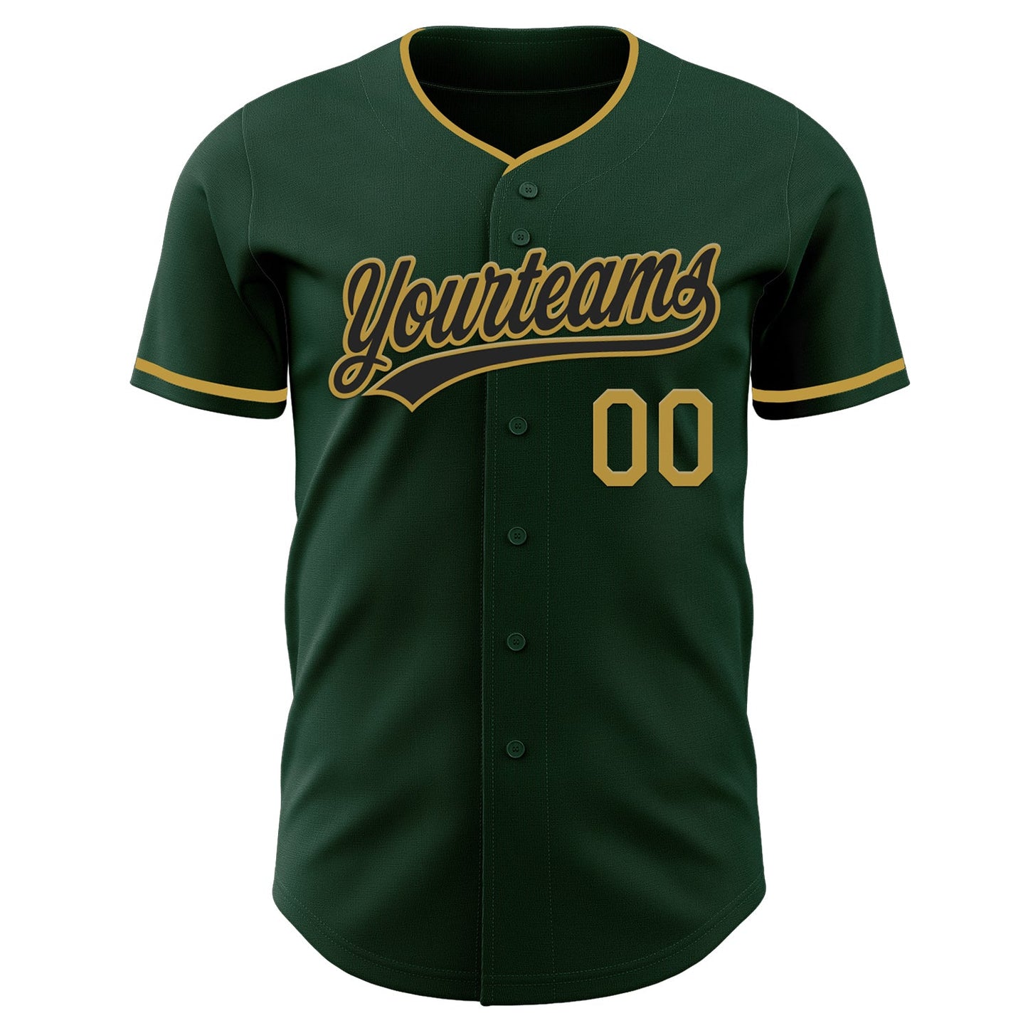 Custom Green Black-Old Gold Authentic Baseball Jersey view 2