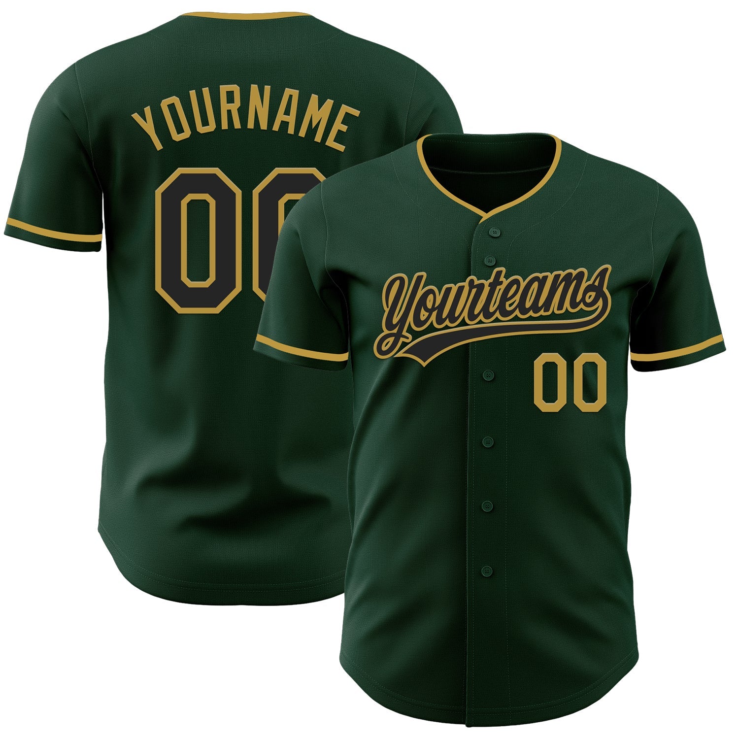 Custom Green Black-Old Gold Authentic Baseball Jersey - Main View