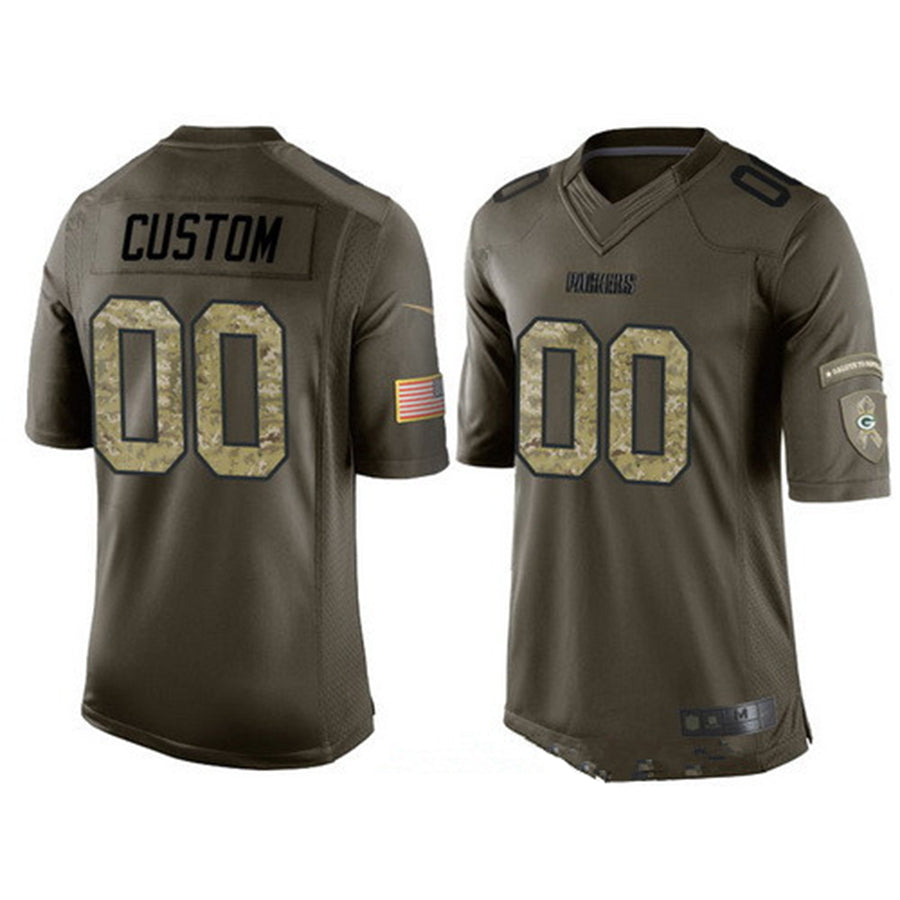 Custom GB.Packers Olive Camo Salute To Service Veterans Day Limited Jersey Stitched American Football Jerseys - Main View