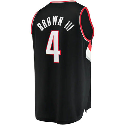 P.Trail Blazers #4 Greg Brown III Fanatics Branded 2021-22 Fast Break Replica Jersey Icon Edition Black Stitched American Basketball Jersey - Main View