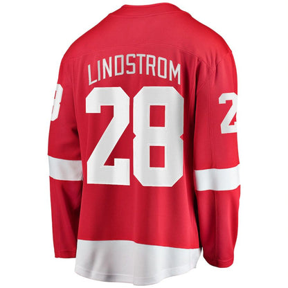 D.Red Wings #28 Gustav Lindstrom Fanatics Branded Home Breakaway Player Jersey Red Stitched American Hockey Jerseys - Main View