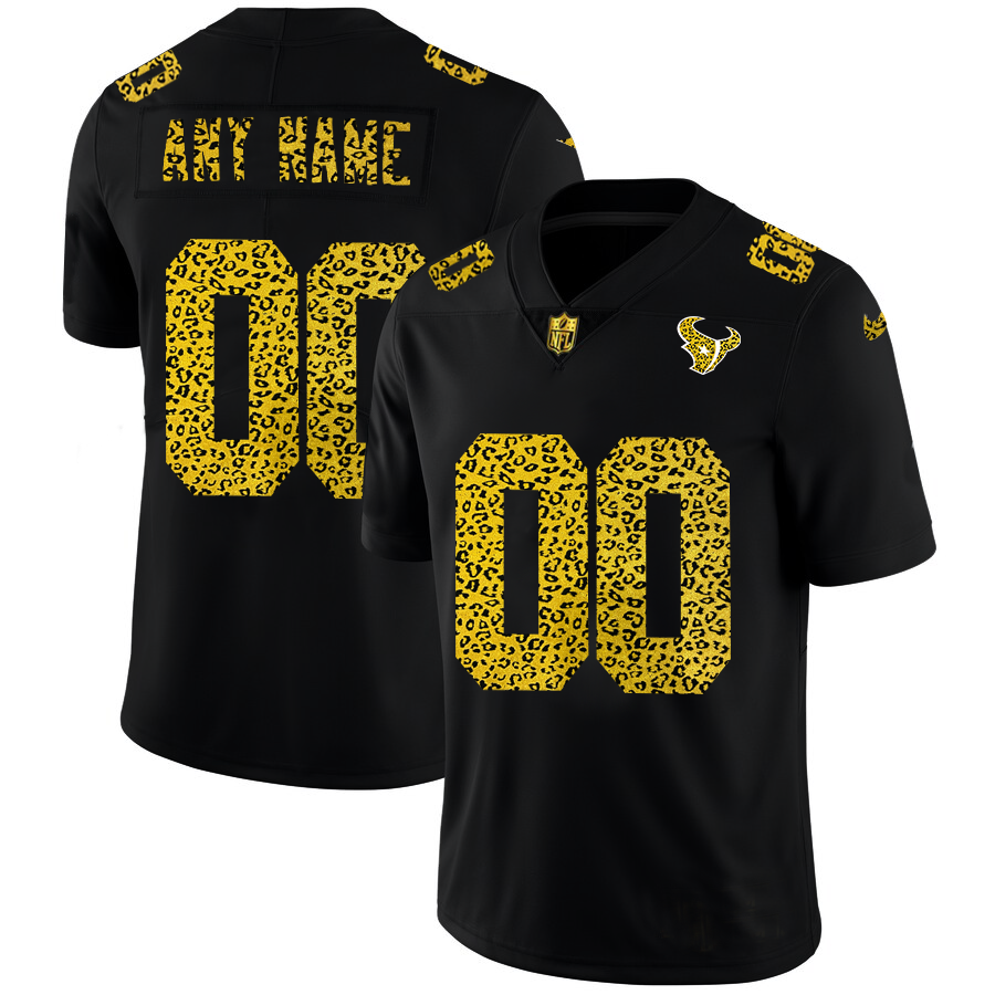 Custom H.Texans Leopard Print Fashion Vapor Limited Jersey Black Stitched American Football Jerseys - Main View