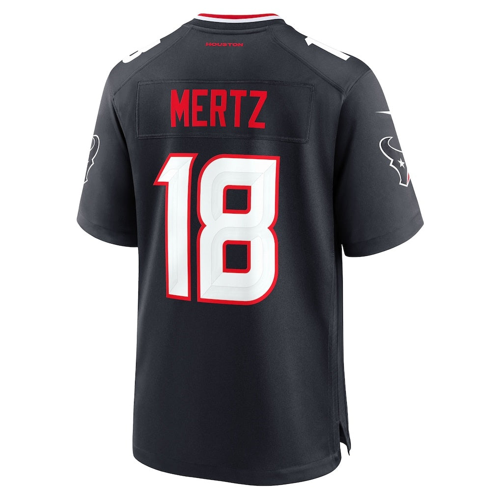 H.Texans #18 Graham Mertz Navy Team Game American Football Jersey - Main View