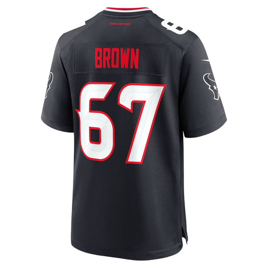 H.Texans #67 Evan Brown Navy Team Game American Football Jersey - Main View