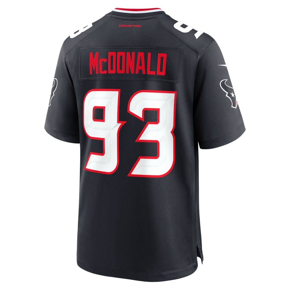 H.Texans #93 Kayden McDonald Navy Team Game American Football Jersey - Main View