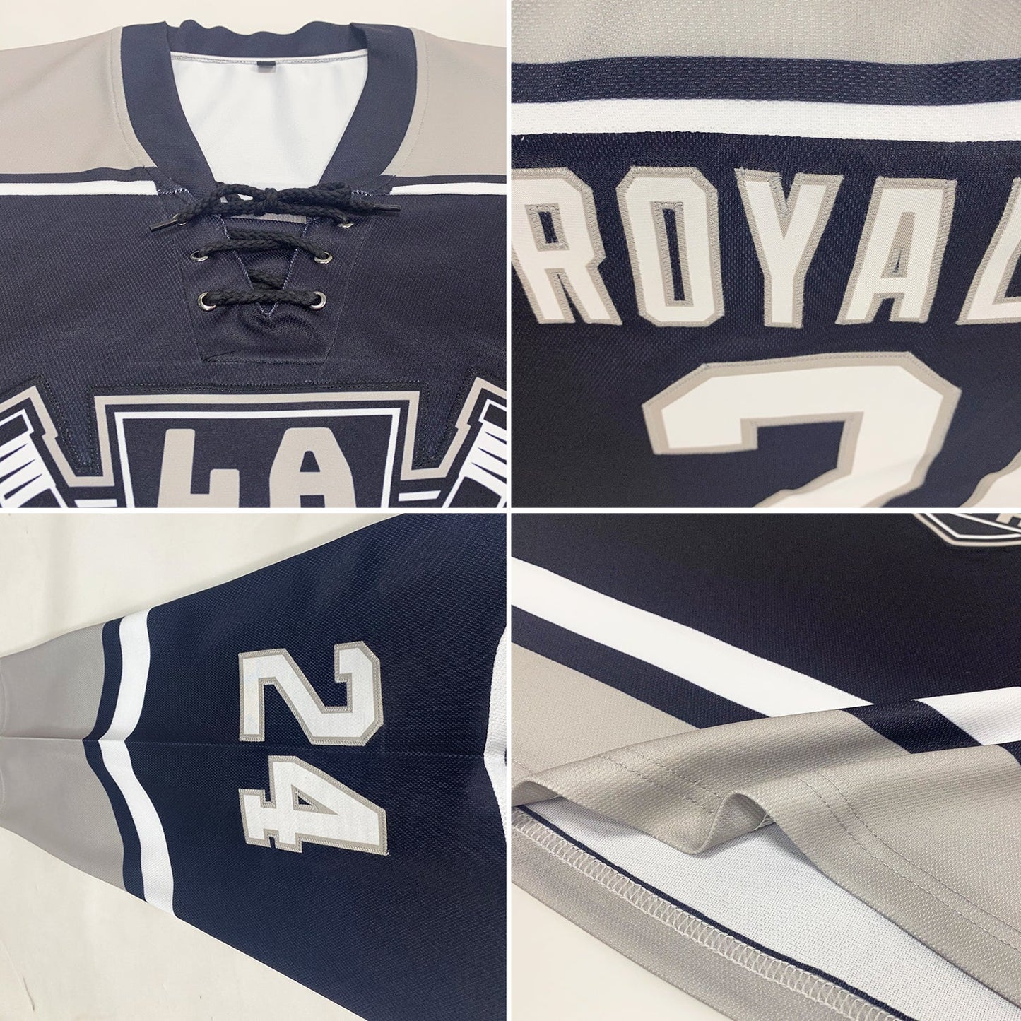 Custom Black White-Gray Hockey Lace Neck Jersey view 2