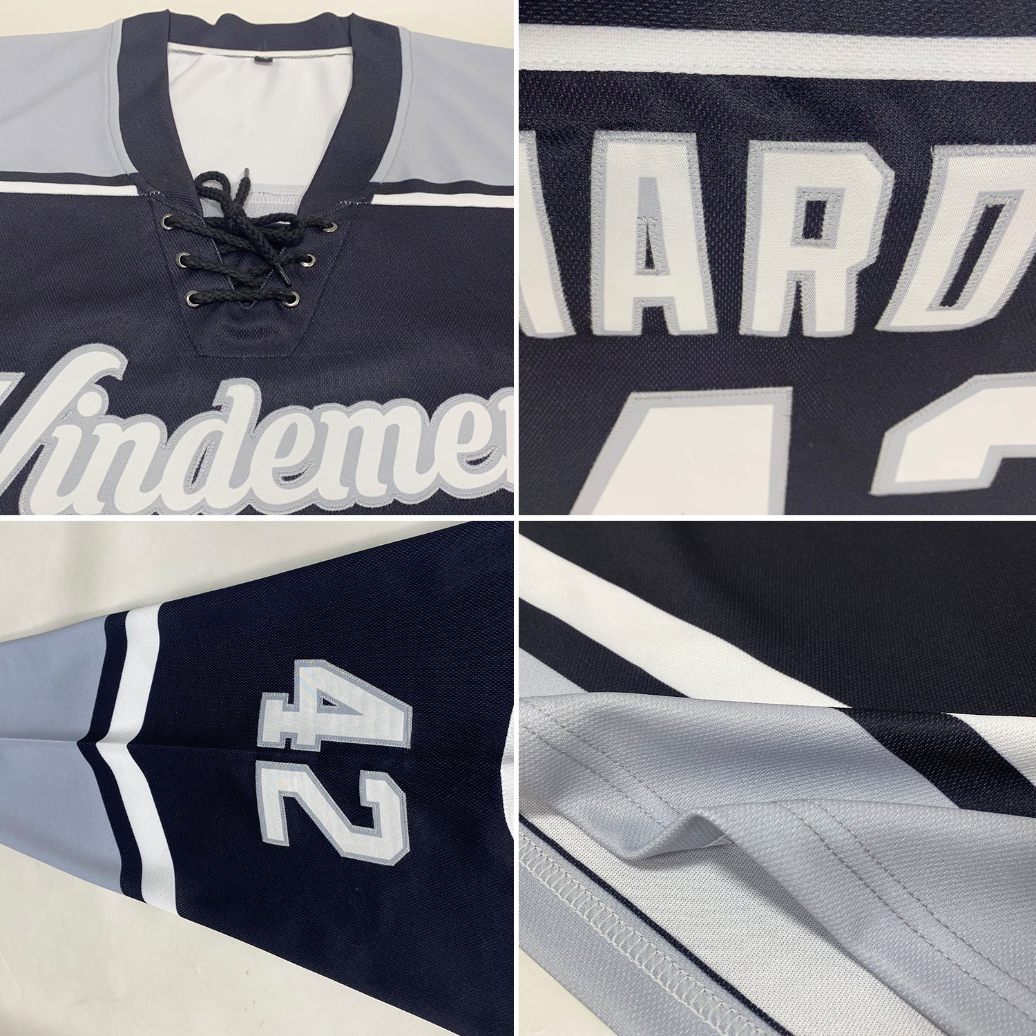 Custom Black White-Silver Hockey Lace Neck Jersey view 2