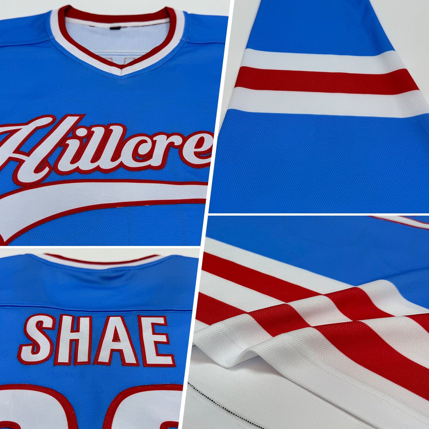 Custom Powder Blue White-Red Hockey Jersey view 2