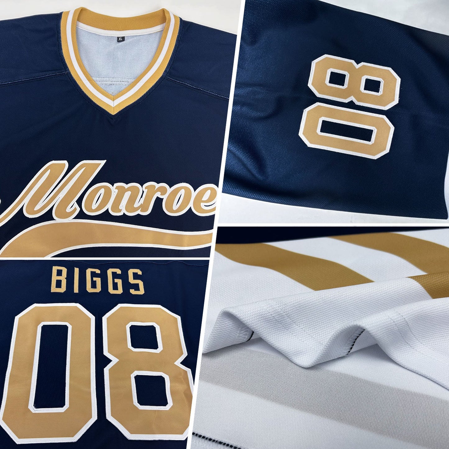 Custom Navy Old Gold-White Hockey Jersey view 2