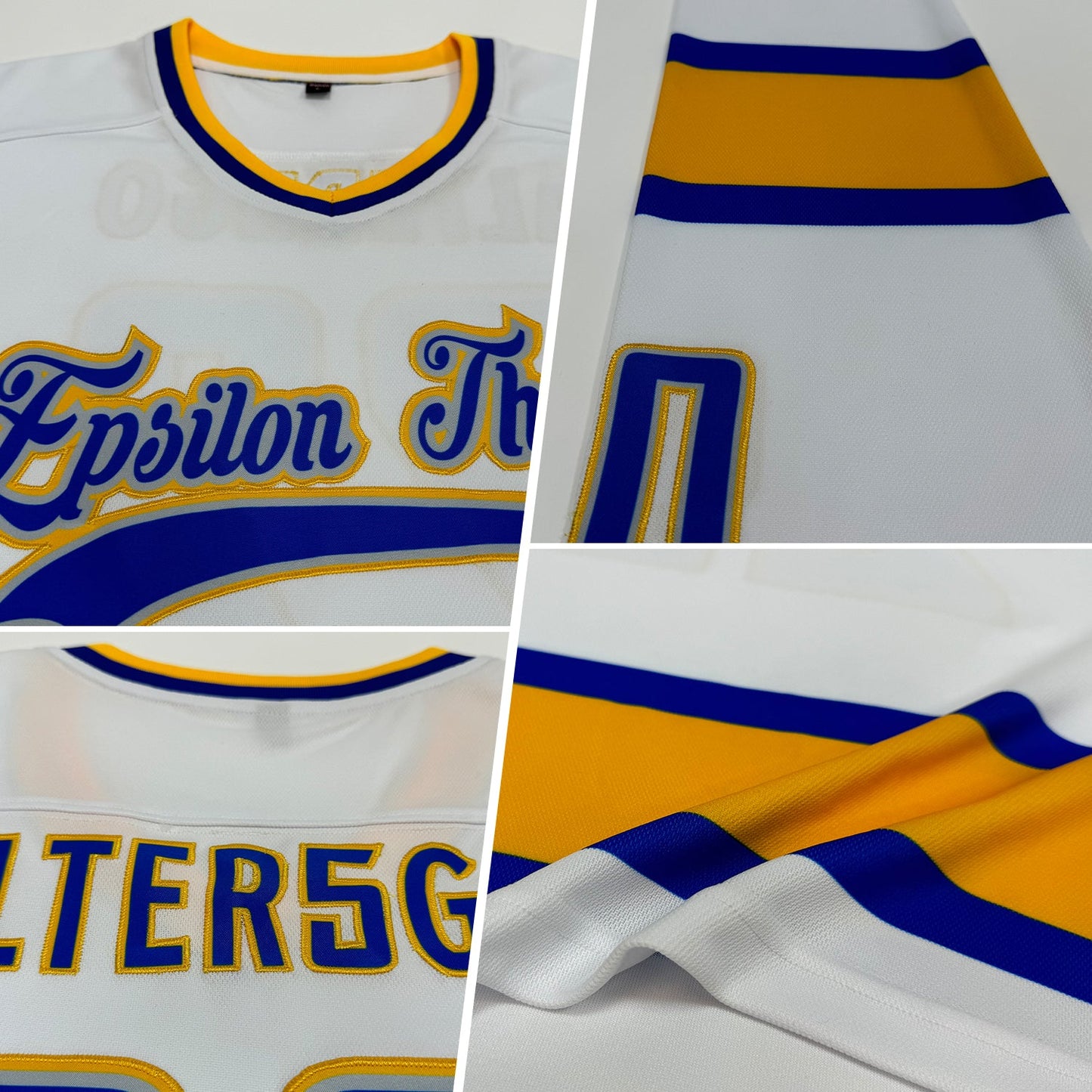 Custom White Royal-Gold Hockey Jersey view 2