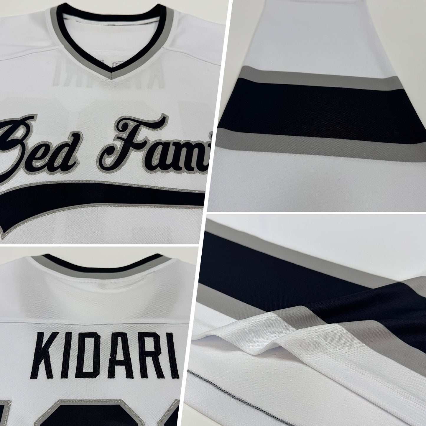 Custom White Black-Gray Hockey Jersey view 2