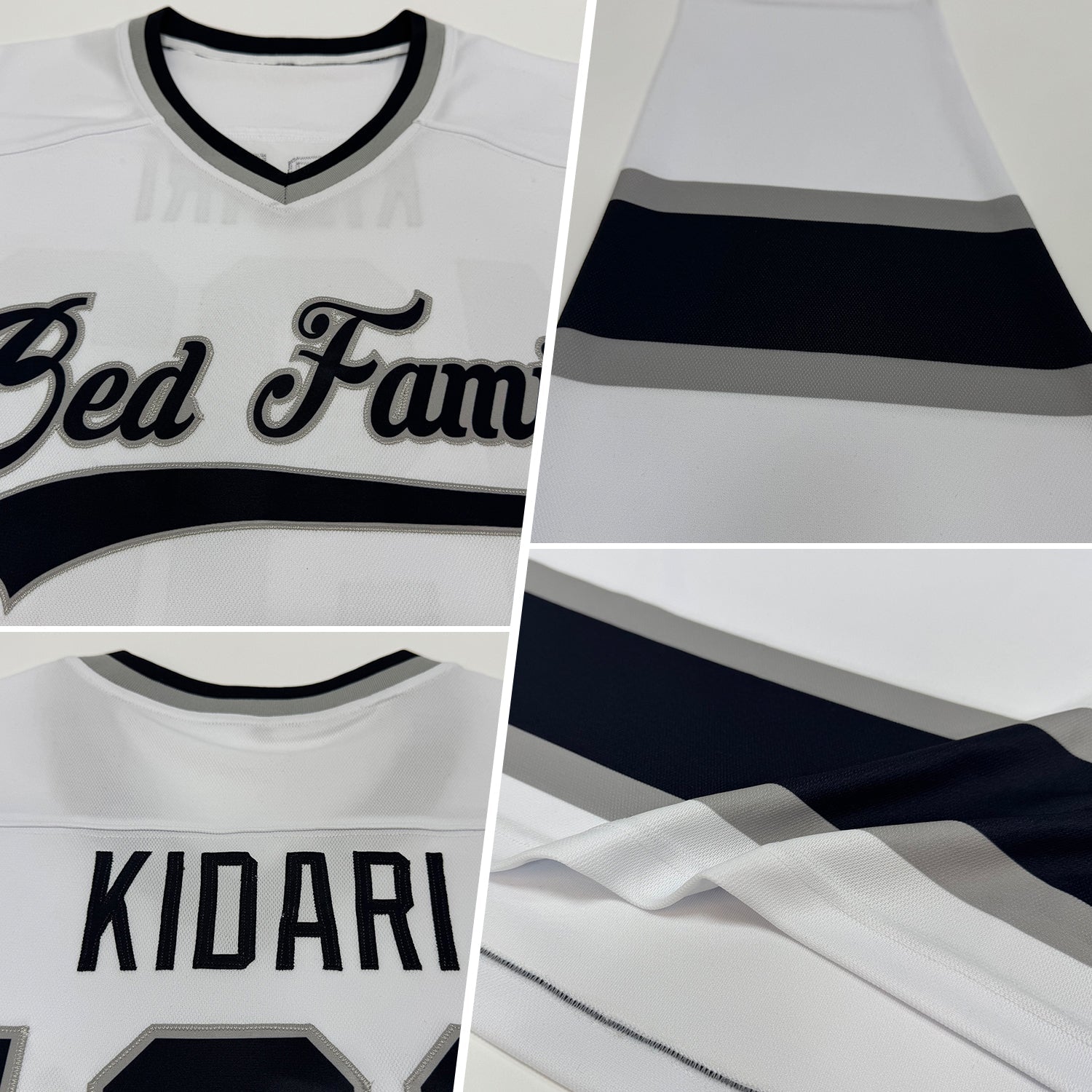 Custom White Black-Gray Hockey Jersey view 2