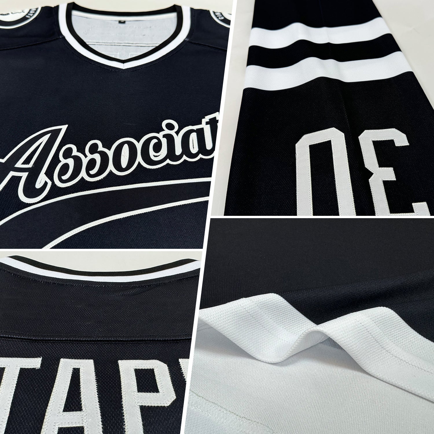 Custom Black White Hockey Jersey view 2