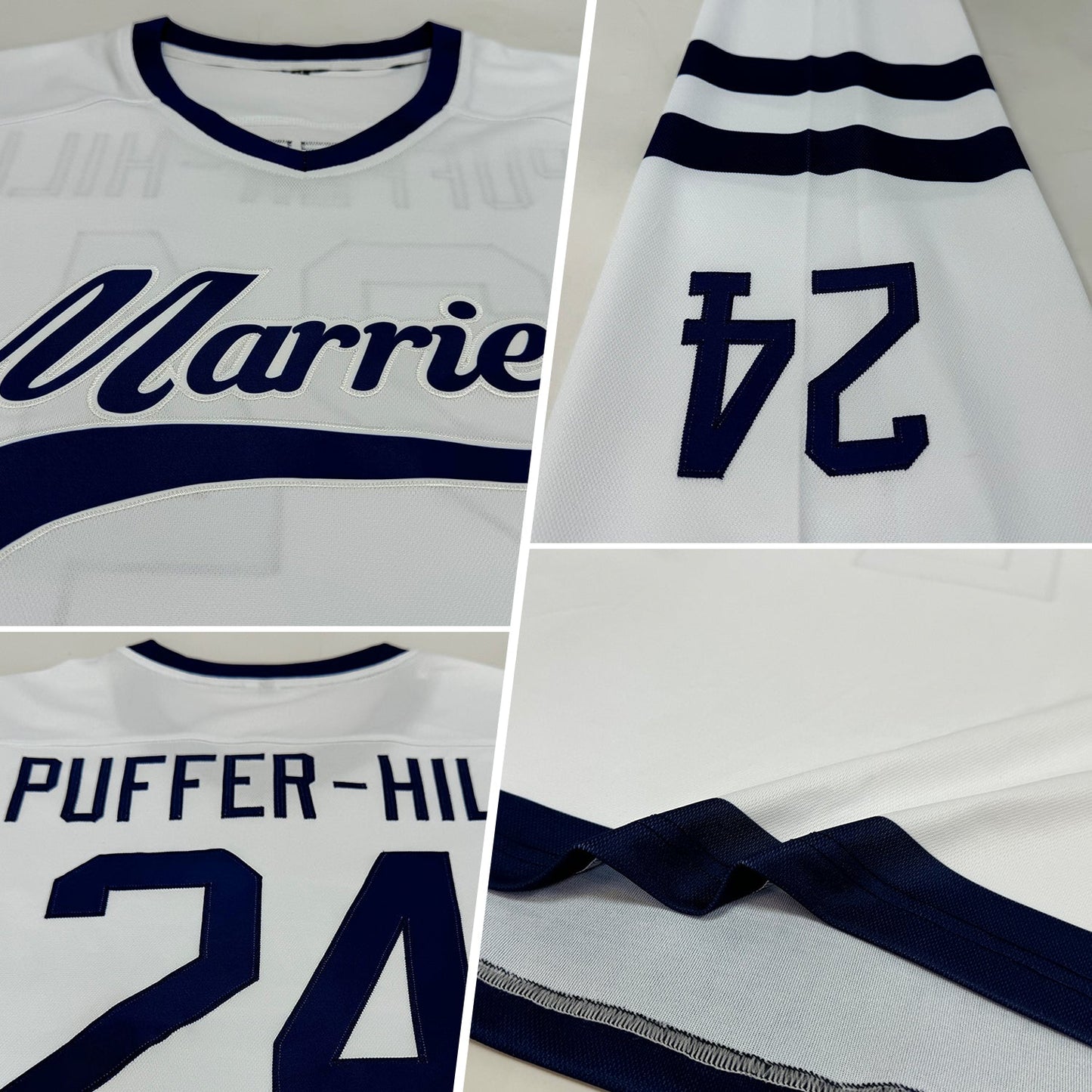 Custom White Navy Hockey Jersey view 2