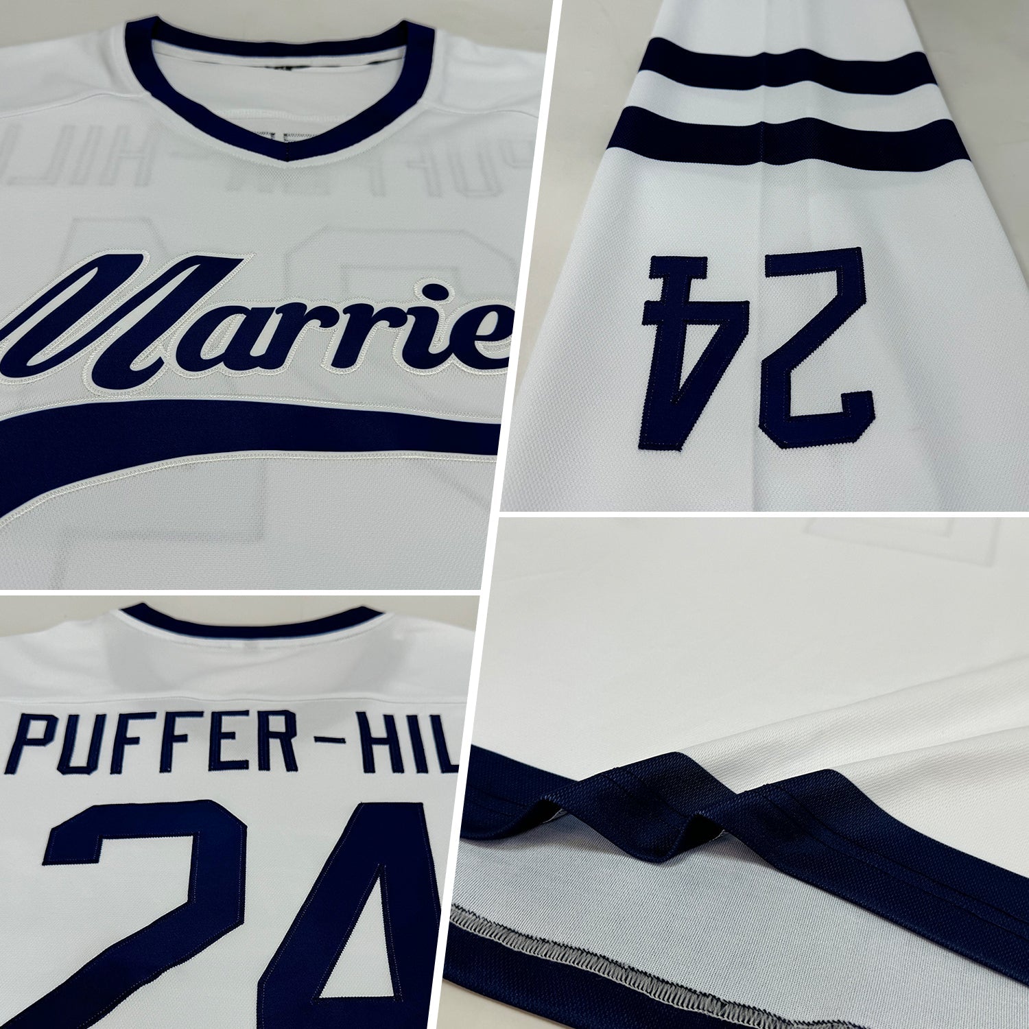 Custom White Navy Hockey Jersey view 2