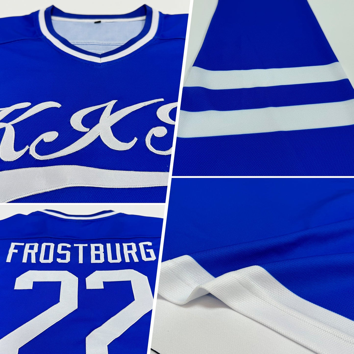 Custom Royal White Hockey Jersey view 2