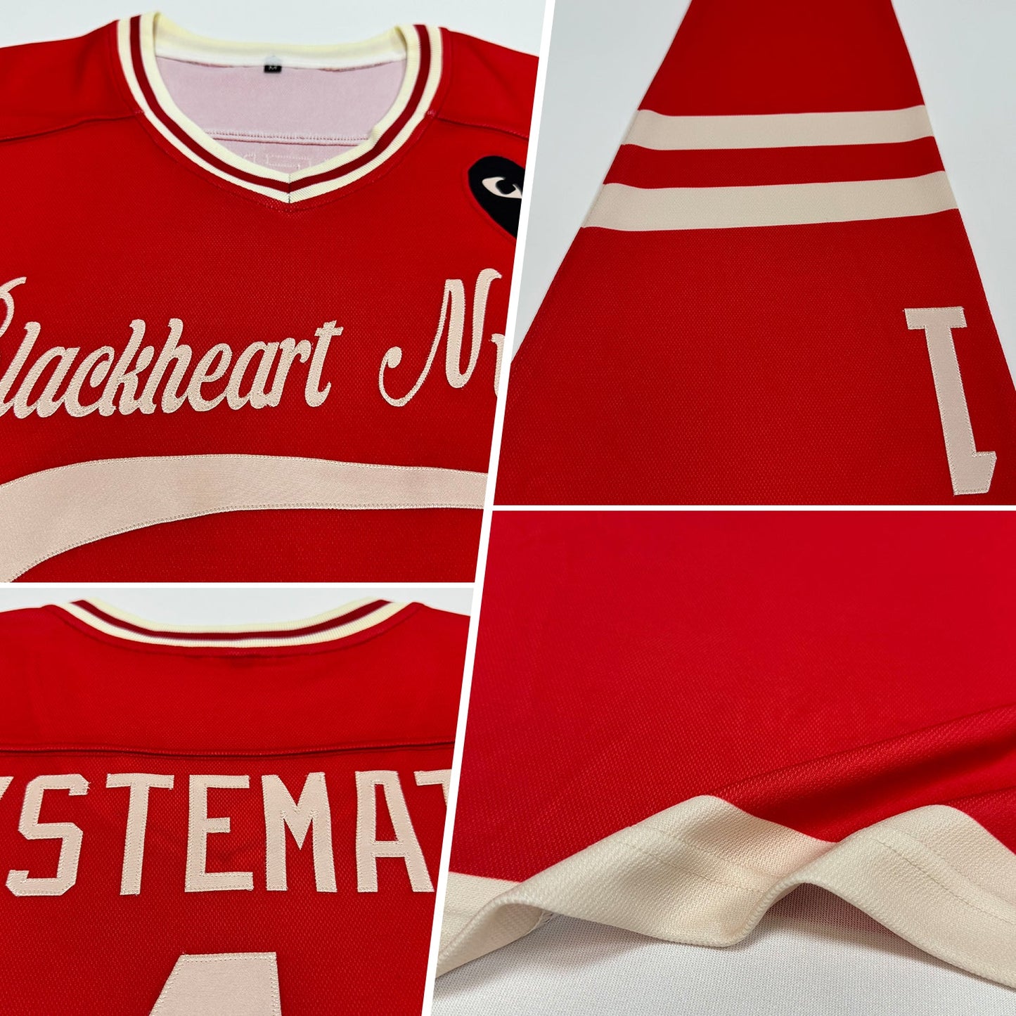Custom Red Cream Hockey Jersey view 2