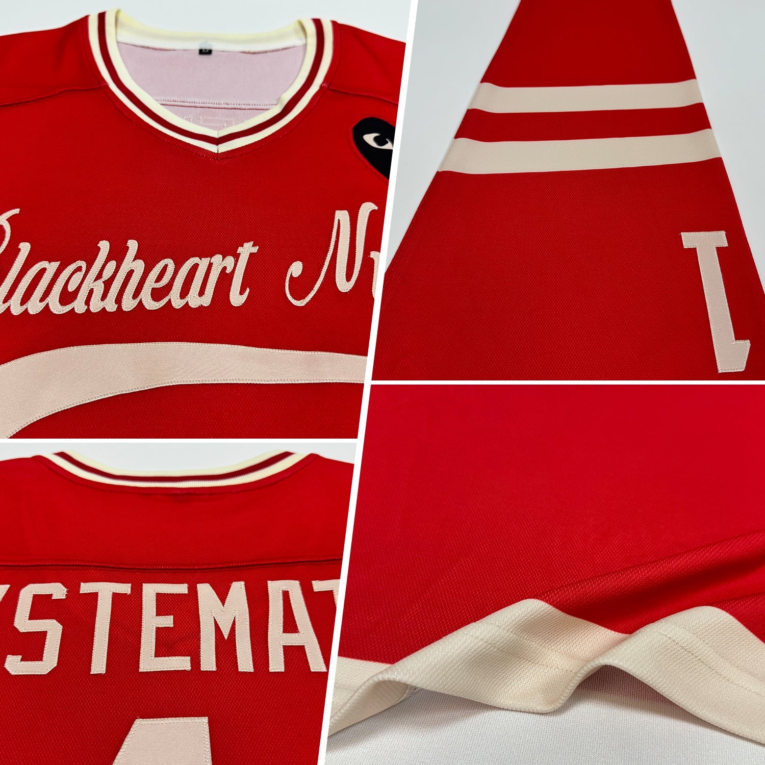 Custom Red Cream Hockey Jersey view 2