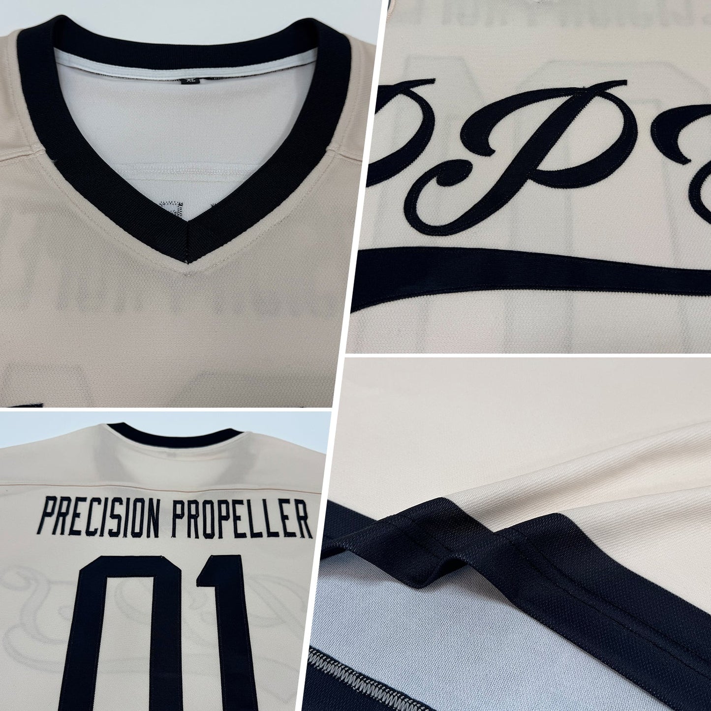 Custom Cream Black Hockey Jersey view 2