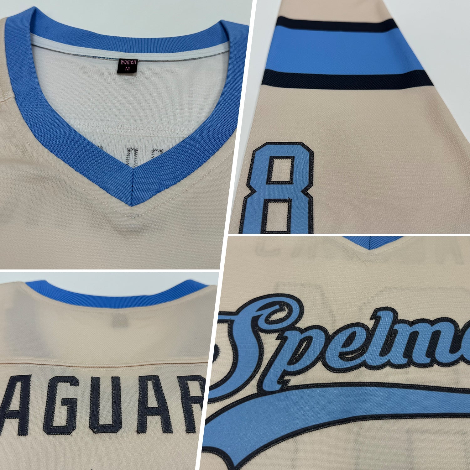 Custom Cream Light Blue-Steel Gray Hockey Jersey view 2