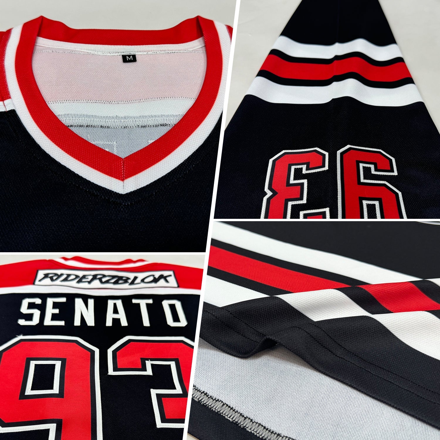 Custom Black Red-White Hockey Jersey view 2