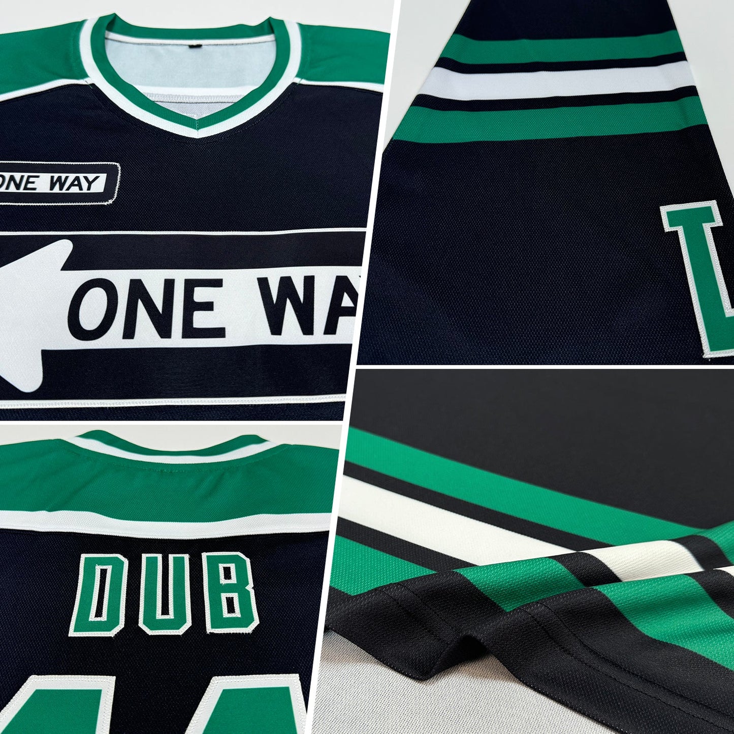 Custom Black Kelly Green-White Hockey Jersey view 2