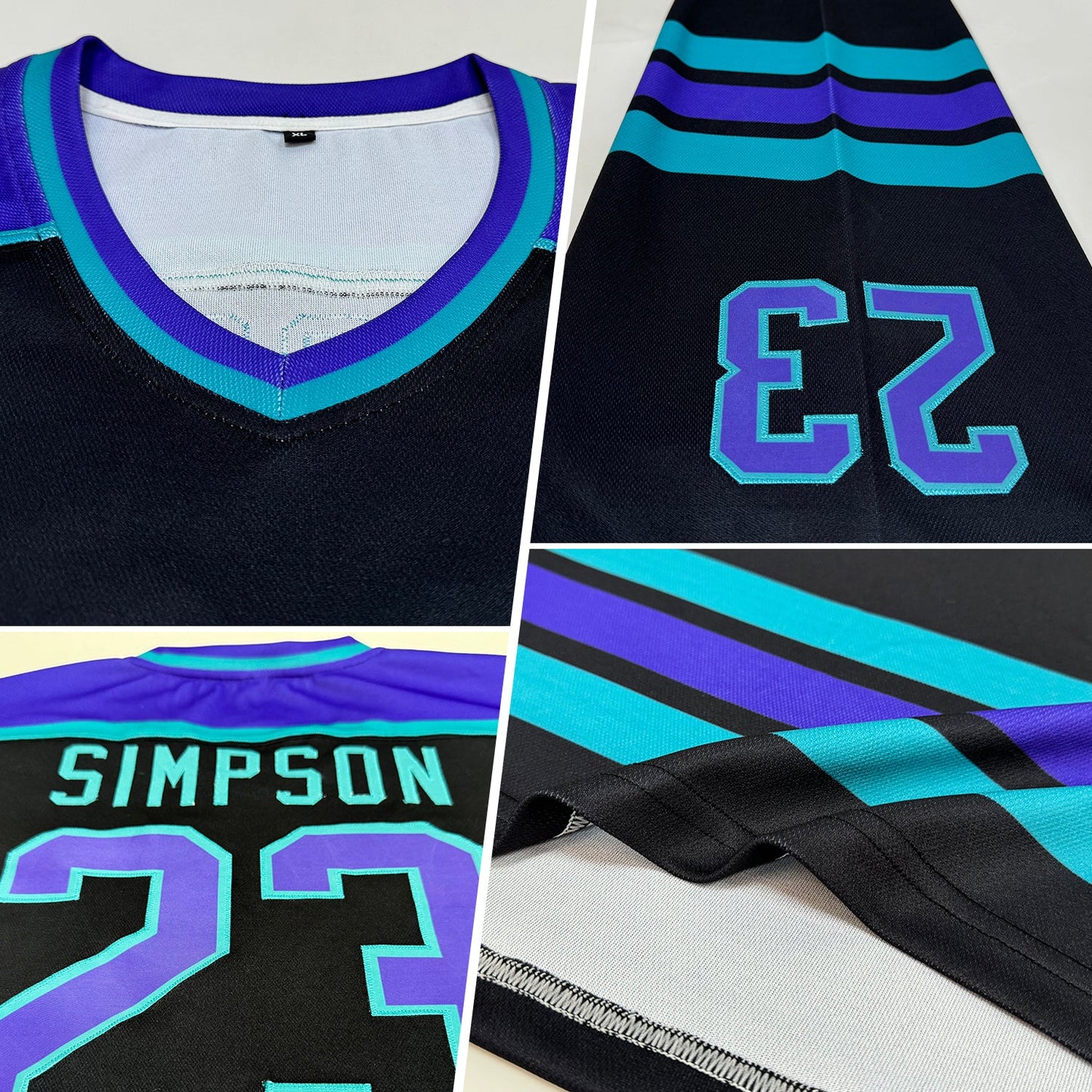 Custom Black Purple-Teal Hockey Jersey view 2