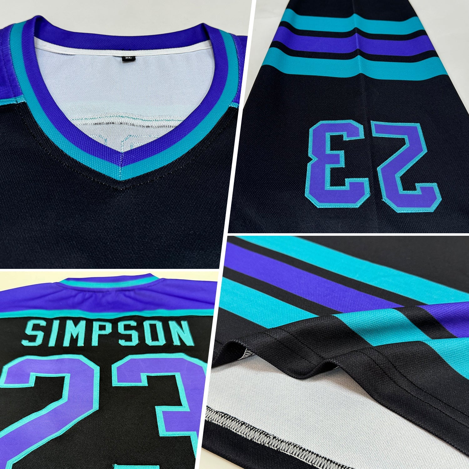 Custom Black Purple-Teal Hockey Jersey view 2
