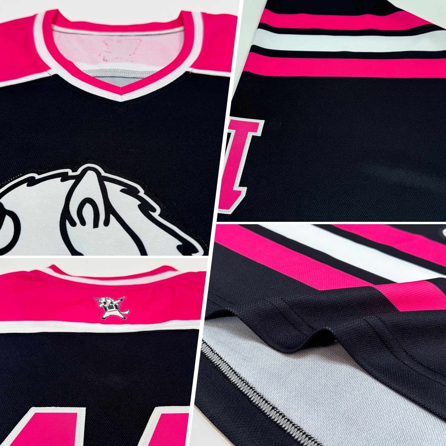 Custom Black Pink-White Hockey Jersey view 2