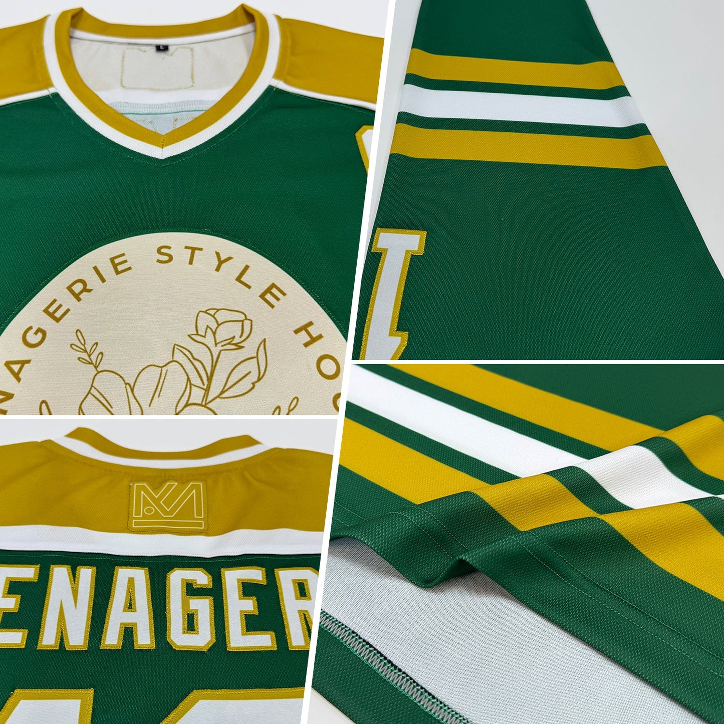 Custom Green White-Old Gold Hockey Jersey view 2