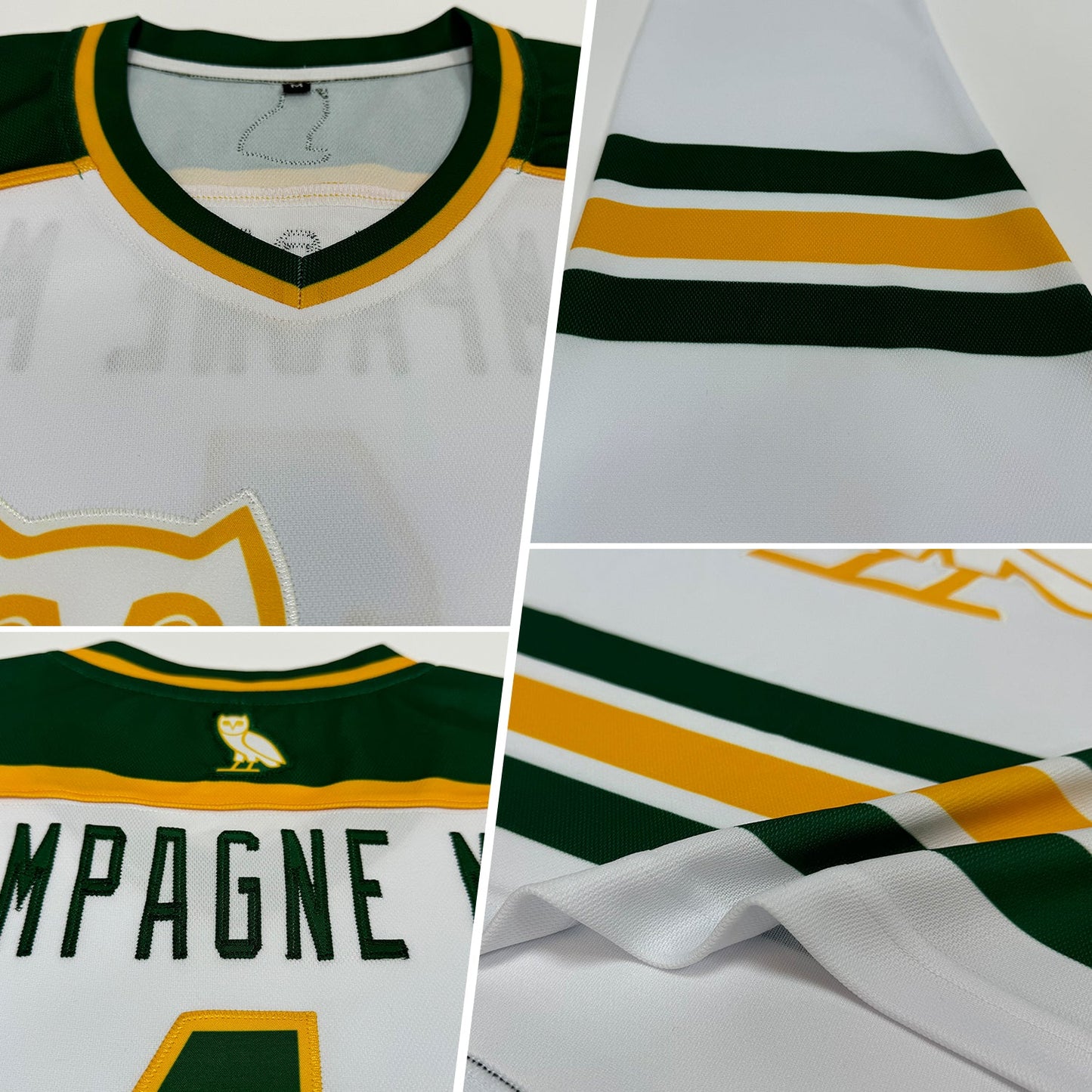 Custom White Green-Gold Hockey Jersey view 2